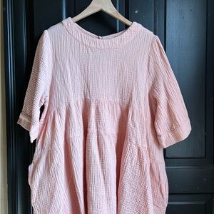 Pink Texture Muslin Babydoll Dress
